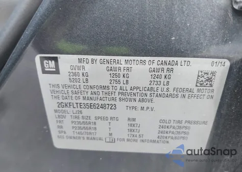 2014 GMC Terrain Slt-2 z USA, uszkodzony, nr VIN 2GKFLTE35E6248723